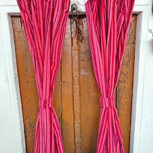 Indian Cotton Velvet Curtain: Hot Pink Boho Drapes (Set of 2)