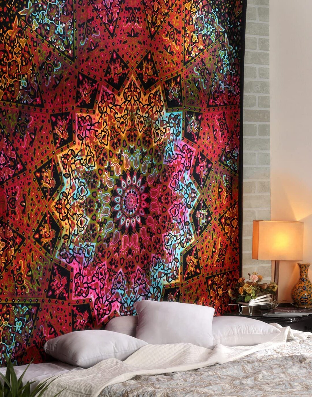 Indian Tye Dye Star and Elephant Print Hippie Tapestry Wall Hanging ...
