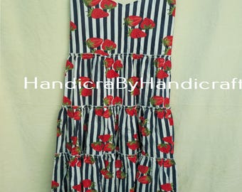 Vestido de verano de algodón con estampado floral: vestido bohemio sin mangas con capas hecho a mano