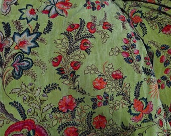 Green Floral Velvet Fabric: Indian Cotton Upholstery, Drapery