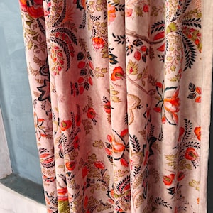 Handmade Cotton Velvet Curtain: Floral Print Boho Drapes - Set of 2