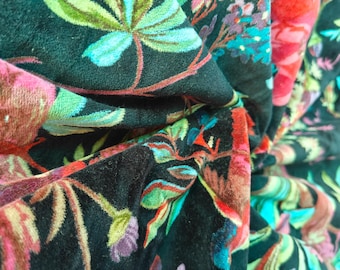 Black Floral & Bird Print Velvet Fabric: Upholstery Fabric