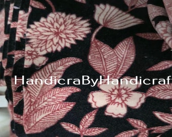 Floral Print Velvet Cotton Fabric: Black Upholstery Fabric