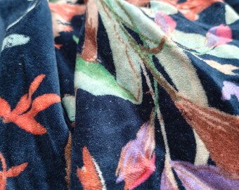 Floral Velvet Fabric: Indian Navy Blue Birds Print Upholstery, Curtain & Cushion Material