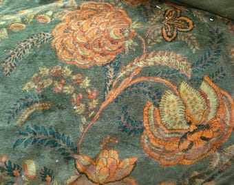 Floral Velvet Fabric: Dark Green Upholstery, Cushion & Dress Making