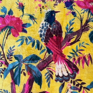 Yellow Floral printed Cotton Velvet fabric, Velvet Curtain fabric by the yard Luxury Indian cotton velvet fabric Velvet upholstery fabric
