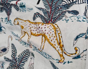 White Jungle Print Cotton Velvet Fabric: Luxury Upholstery & Drapery