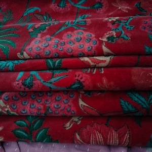 Floral printed Cotton Velvet fabric, Velvet Curtain fabric by the yard Luxury Indian cotton velvet fabric Velvet upholstery fabric