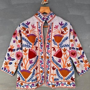Suzani Stickerei Kimono Jacke, Suzani Robe Usbekische Kleid, Chapan Jacke Mantel, indische Suzani Lange Wrap Hausmantel Ethnische Mode Helllila