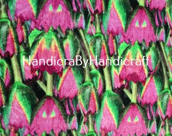 Floral Velvet Fabric: Indian pink Floral Print Upholstery, Curtain & Cushion Material