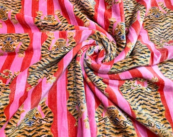 Tiger Print Velvet Fabric: Floral Bird Upholstery Fabric