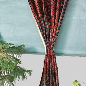 Indian Cotton Velvet Curtain: Handmade Floral Print Boho Drapes