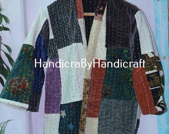 Chaqueta Suzani de terciopelo con patchwork: abrigo bohemio reversible de algodón