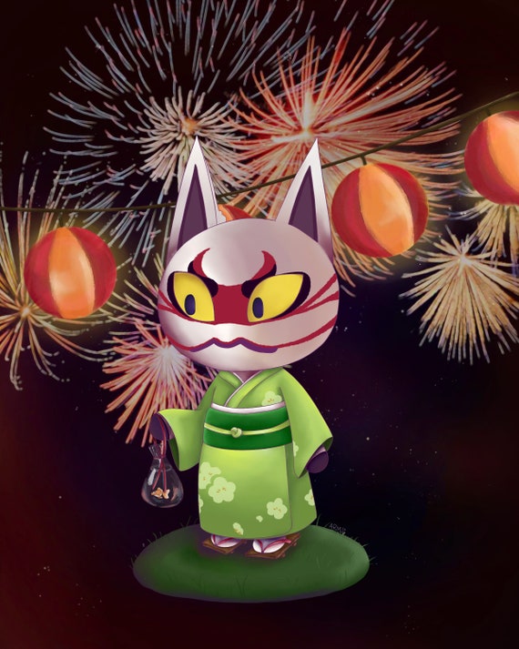 Kabuki Animal Crossing Summer Firework Festival In A Kimono Etsy