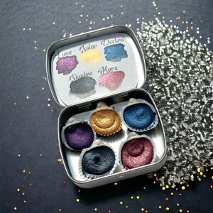 Space Clamshell-set - handgemaakte metallic aquarelverf