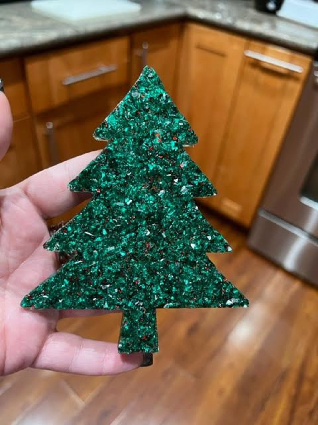 Glittery Green With Red Glitter Christmas Tree Etsy