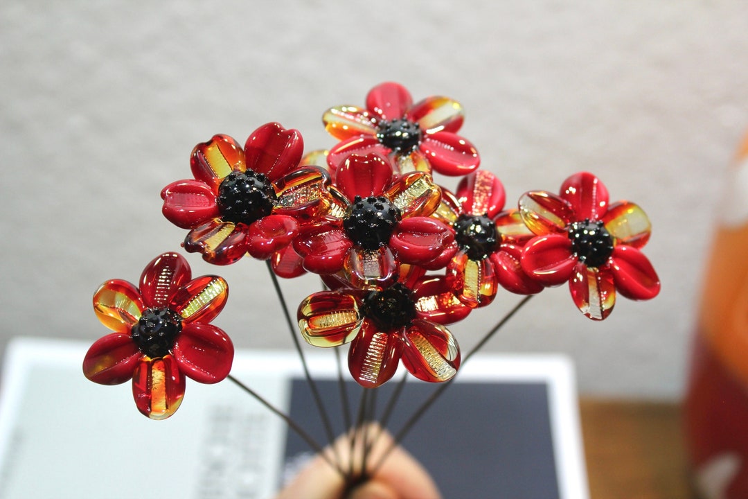 Flower Plug Everblooming Glass Flower Flower Stem Red Etsy