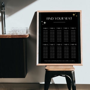Tabla de asientos de boda celestial para 10 mesas Letrero hecho a pedido / Descarga digital / Colección de señalización de bodas Celestial Stars activa