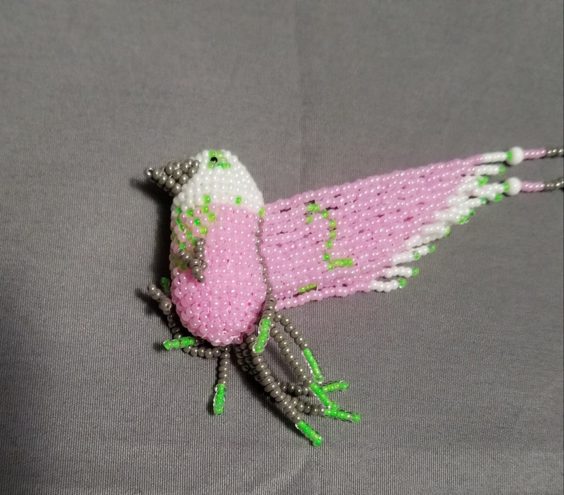 3-D seed bead pink parakeet