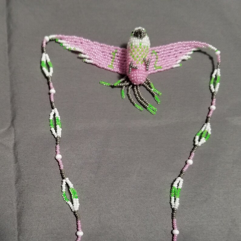 3-D seed bead pink parakeet