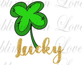 Lucky Shamrock 4 Leaf Clover PNG, St. Patrick's Day Sublimation Design, Hand Drawn St. Patty's Day PNG, Clipart, Waterslide