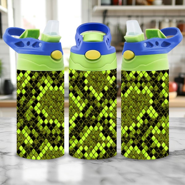 Snakeskin 12 oz Water Bottle Wrap, Snake 12oz tumbler wrap png for kids, Boys Flip Top Sippy Cup Sublimation Design
