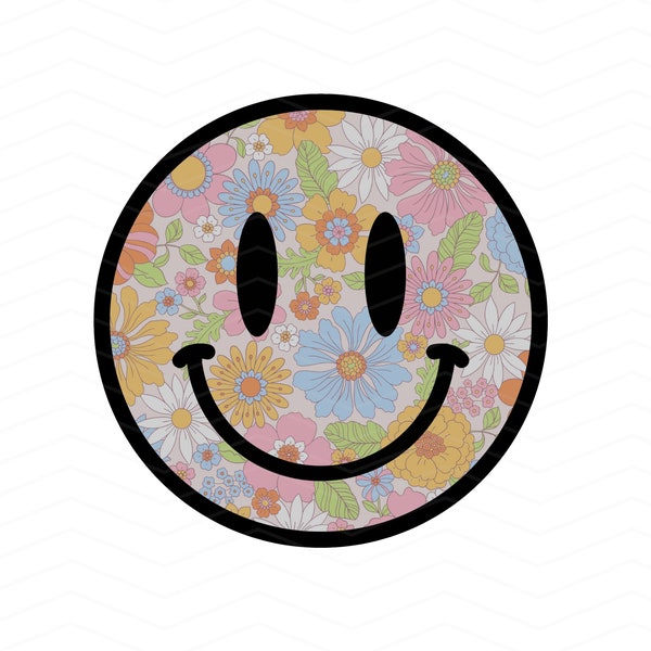 Smiley Face PNG, Retro floral smile face png, 70s inspired png, Boho png, Digital download, sublimation t shirt design clipart, png file