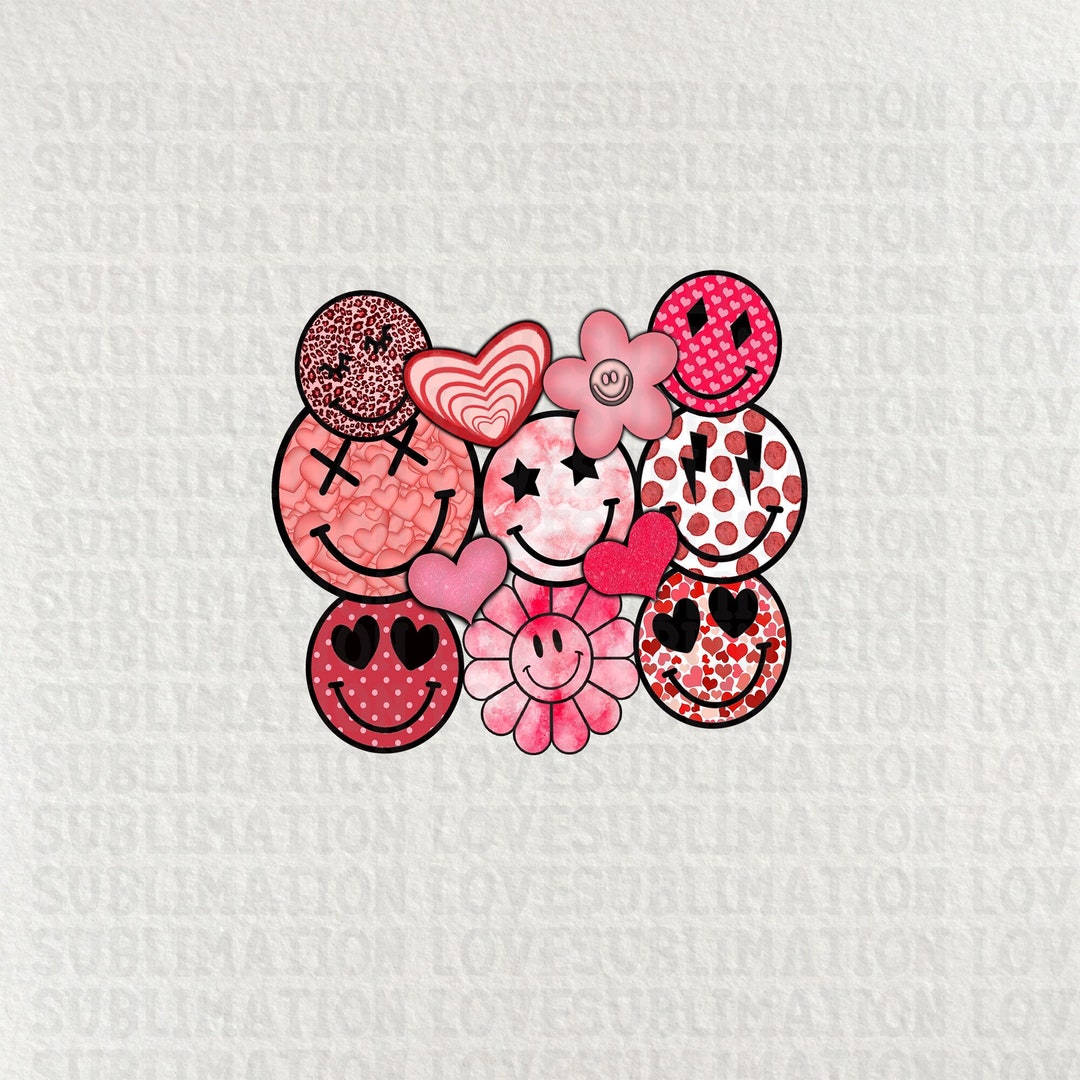 Smiley Face PNG, Retro Pink Valentine PNG Digital Download, Valentine ...