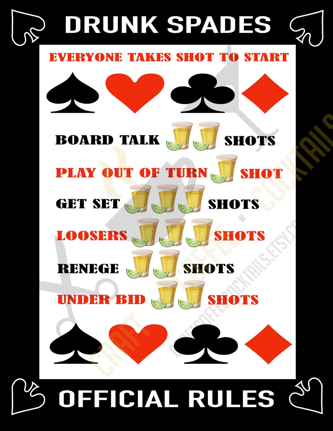 Drunk Spades Instant Download JPG, PNG, PDF Bachelor, Bachelorette