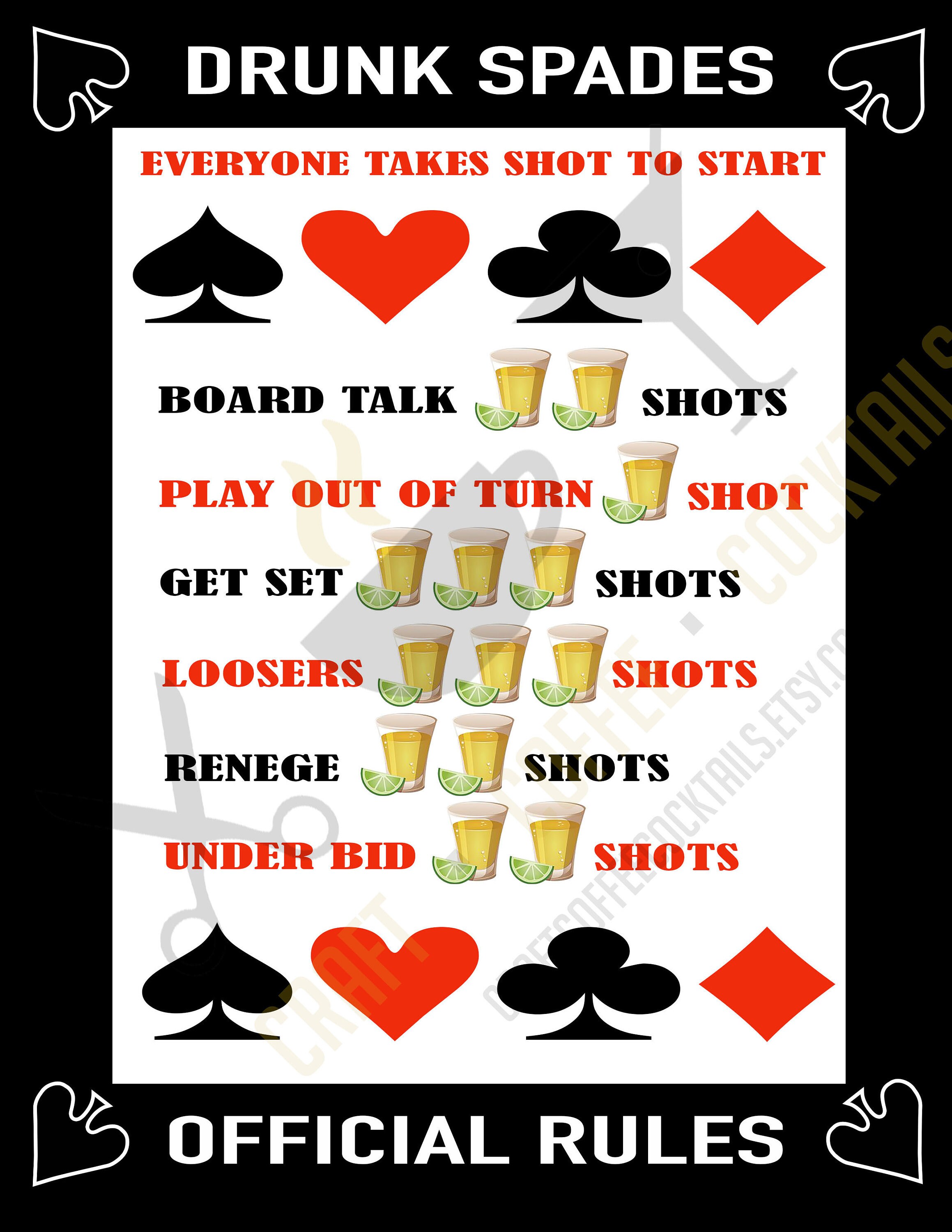 Drunk Spades Instant Download JPG, PNG, PDF Bachelor, Bachelorette