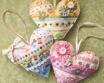 Slow Stitch Hanging Heart Kit - Choice of Pink Floral, Sewing, Oriental or Busy Bee Theme!