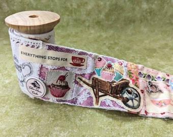 Make Your Own Slow Stitch Bobbin Kit - Afternoon Tea In The Garden Themed Mindful Stitching, Craft & Embroidery Kit, Wooden Bobbin Snippet