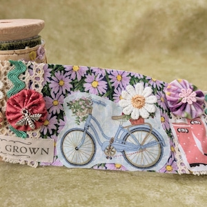 Make Your Own Slow Stitch Bobbin Kit - Travel or Afternoon Tea In The Garden Mindful Stitching, Craft Embroidery Kit, Wooden Bobbin Snippet