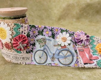 Make Your Own Slow Stitch Bobbin Kit - Travel or Afternoon Tea In The Garden Mindful Stitching, Craft Embroidery Kit, Wooden Bobbin Snippet