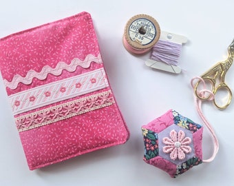 Pink Cosmo Handmade Needle Case and Scissor Keeper Sewing Gift Bundle