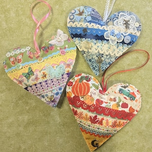 NEW Slow Stitch Hanging Heart Kits - Choice of Vintage Blue, Pumpkin or Butterfly Theme!