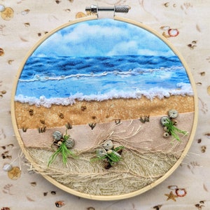 Seascape Textured Landscape Hoop Art Kit Slow Stitch, Landscape Embroidery, Textile Art, Mixed Media, Craft Kit with Instructions image 2