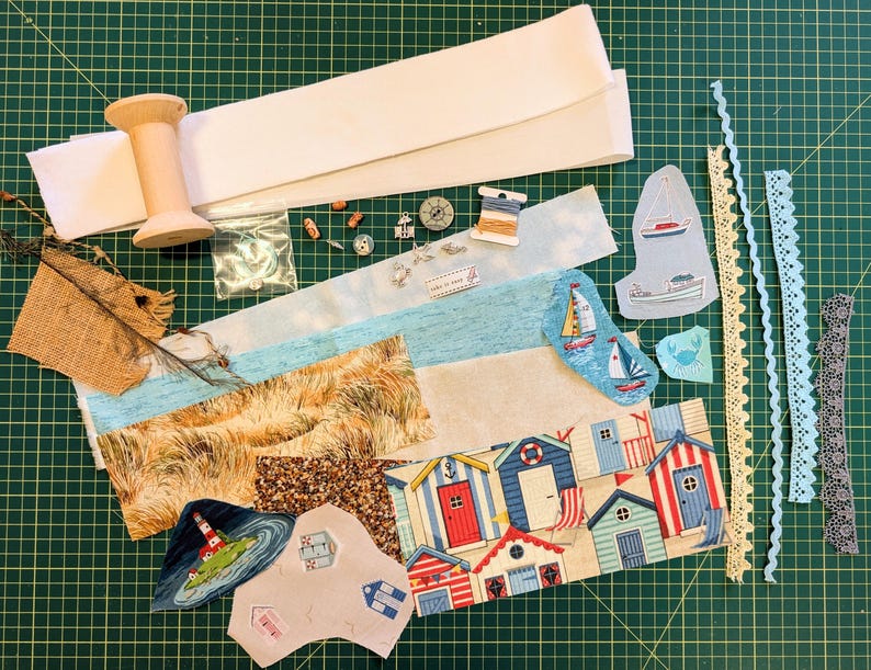 Make Your Own Slow Stitch Bobbin Kit - Vintage Paris Style, Sew Lovely and Beside The Sea Themed Mindful Stitching, Craft & Embroidery Kit Beside The Sea