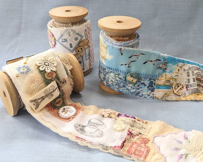 Make Your Own Slow Stitch Bobbin Kit - Vintage Paris Style, Sew Lovely and Beside The Sea Themed Mindful Stitching, Craft & Embroidery Kit image 1