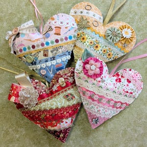Slow Stitch Hanging Heart Kit - Choice of Pink Floral, Sewing, Gold Blossom or Busy Bee Theme!