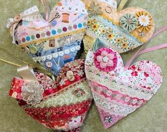 Slow Stitch Hanging Heart Kit - Choice of Pink Floral, Sewing, Gold Blossom or Busy Bee Theme!