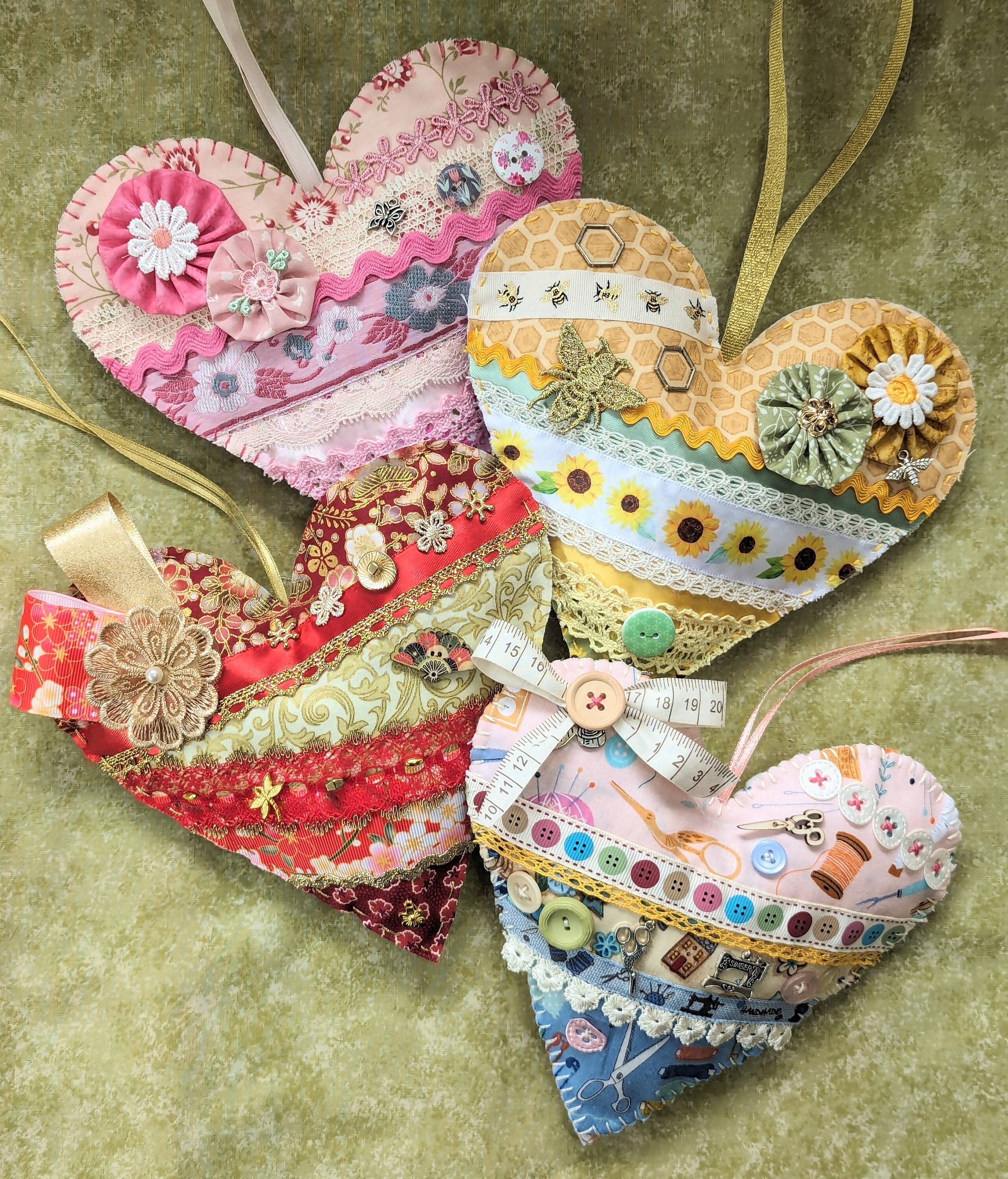 Slow Stitch Hanging Heart Kit - Choice of Pink Floral, Sewing