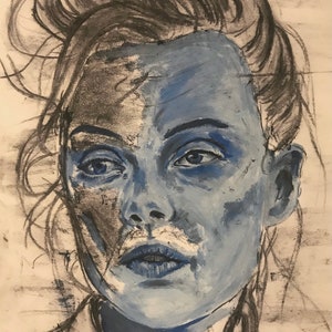 Contemporary Portrait Painting - Oil and Charcoal on Paper - Original Artwork