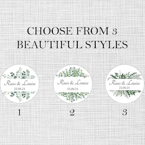 Personalised Wedding Stickers Olive, Eucalyptus & Fern | Wedding Favour Stickers | Save The Date Circle Birthday Labels | Wedding Labels