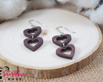 Chain of Hearts Earrings/Rustic Designs/Lasercut Earrings/Artisan Wood Earrings/Heart Earrings Wood/Heart Jewelry/Boho/When Calls the Heart