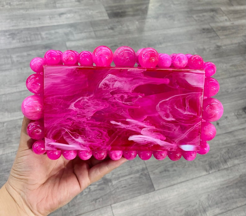 Pearl Minaudière Clutch Rose Red