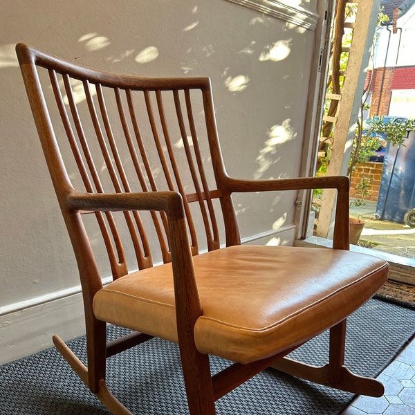Hans Wegner Rocking Chair Model ML33 Michael Laursen Mid Century Danish Designer Manufacture Oak-Leather 1950 Vintage Lovers Art Collectors