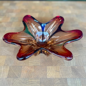 Italian Murano 60s Vintage Sommerso By Cristallo Venezia Freeform Starfish Centrepiece Bowl Red/Amber/Green Art Glass Collectible Gift Idea