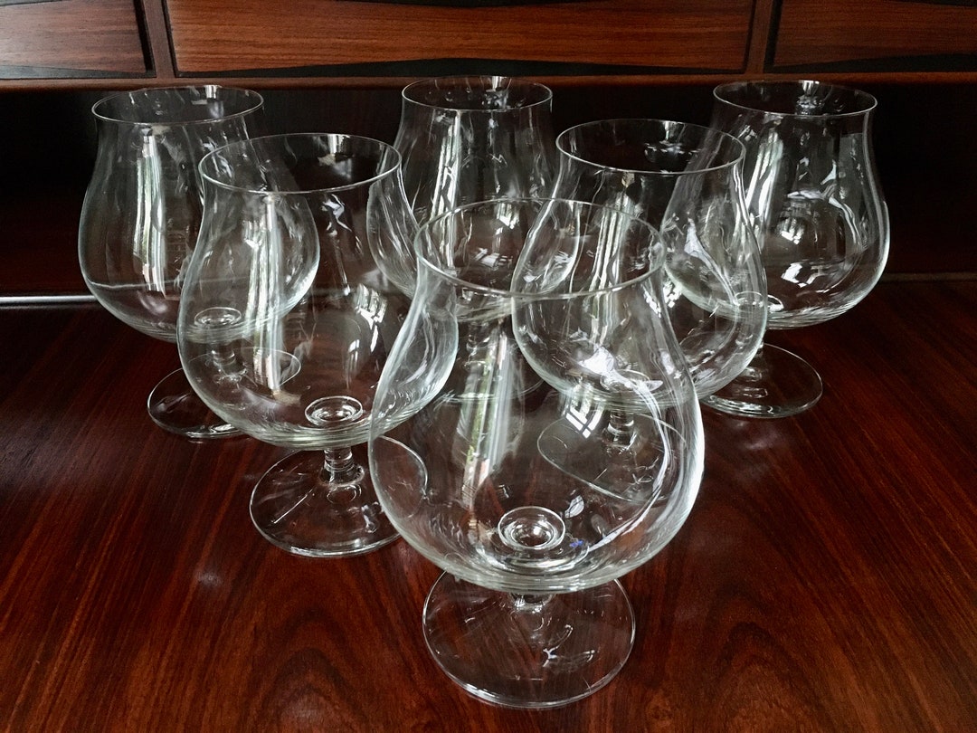 Set of 6 Extra Large Blown Brandy Glasses Vintage Tulip Shape Snifter