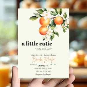A Little Cutie Is On The Way Baby Shower Invitation | Digital Download | Orange Baby Shower Invite | Gender Neutral Baby Invite